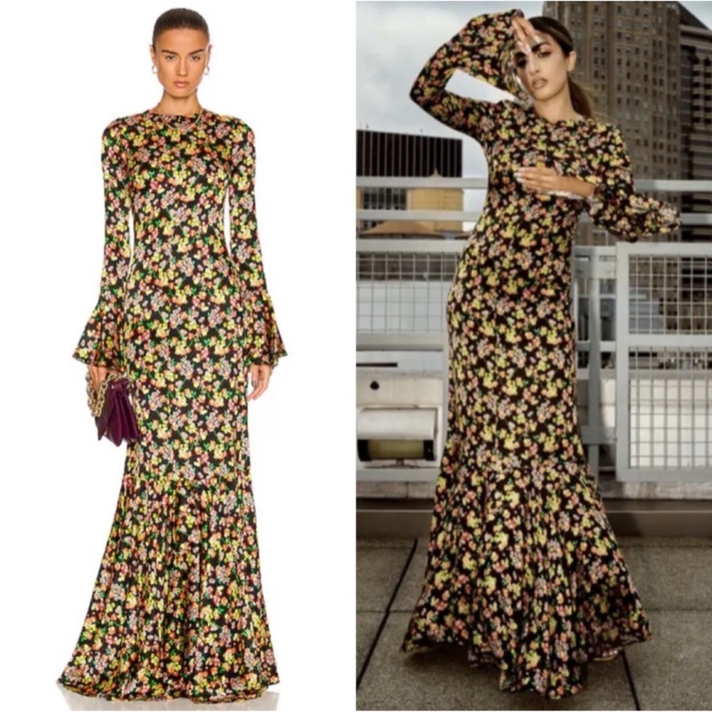 Floral Maxi Dress - Black with Multicolor Pattern